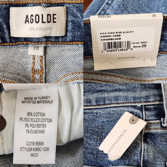 Agolde Nico High Rise Slim Skinny Jeans Cropped Ankle Stretch Button Fly 28 NWT - Picture 11 of 12